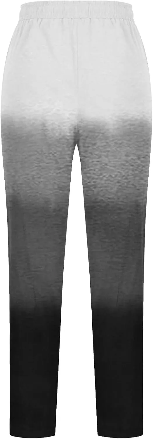 BZGTZT Casual Pants for Women Summer Gradient Tie-Dye Wide Leg Pant Loose Trousers Drawstring Cotton Linen Pant with Pocket
