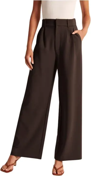 BZGTZT Women's Plus Size Suit Pant Wide Leg Pants Elastic High Waist Lightweight Business Trousers Long Straight Dress Pants
