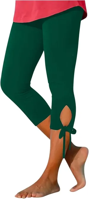 Capri Leggings for Women Tummy Control Knee Length Cropped Pants Casual Solid Cutout Yoga Short Solid Lounge Pajams