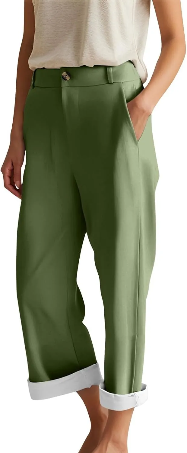 Capri Summer Linen Pants for Women Short Elastic Waist Casual Comfy Trendy Capris Cropped Trouser Beach Clothes