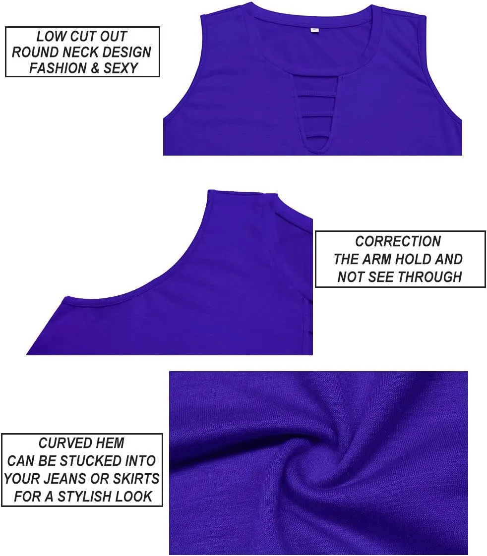 CARCOS Plus Size Tank Tops for Women Summer Pullover Color Block Sleeveless T Shirt Neck Basic Shirt XL-5XL