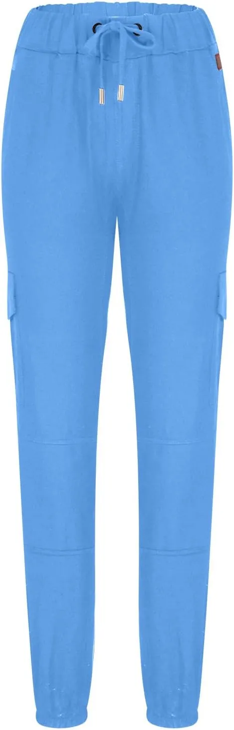 Cargo Pants for Men Regular Fit Drawstring Slacks Tapered Cotton Elastic Waist Multi Pockets Solid Sweatpants