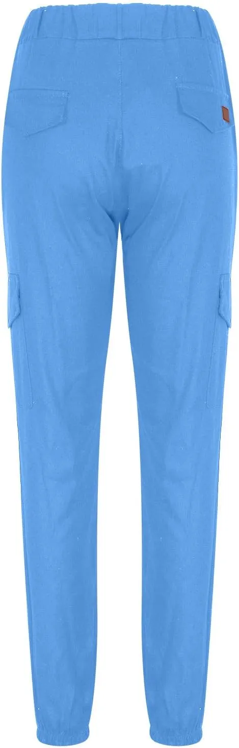 Cargo Pants for Men Regular Fit Drawstring Slacks Tapered Cotton Elastic Waist Multi Pockets Solid Sweatpants