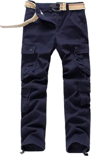 Cargo Pants Men Casual Stylish Multi Pockets Solid Cotton Straight Trousers Skinny-Fit Outdoor Fashion Sweatpants