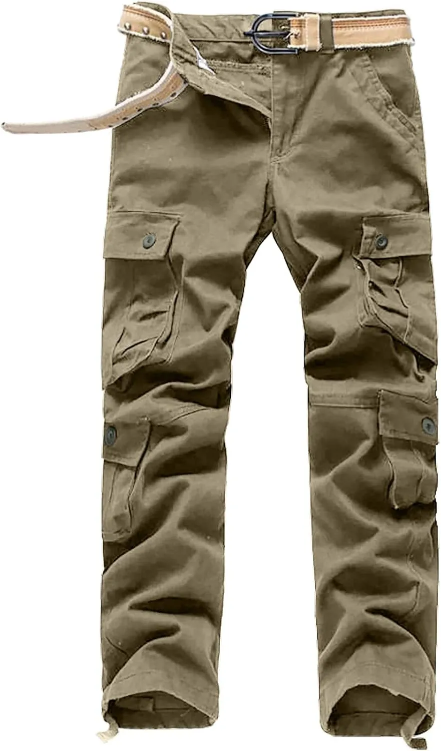Cargo Pants Men Casual Stylish Multi Pockets Solid Cotton Straight Trousers Skinny-Fit Outdoor Fashion Sweatpants