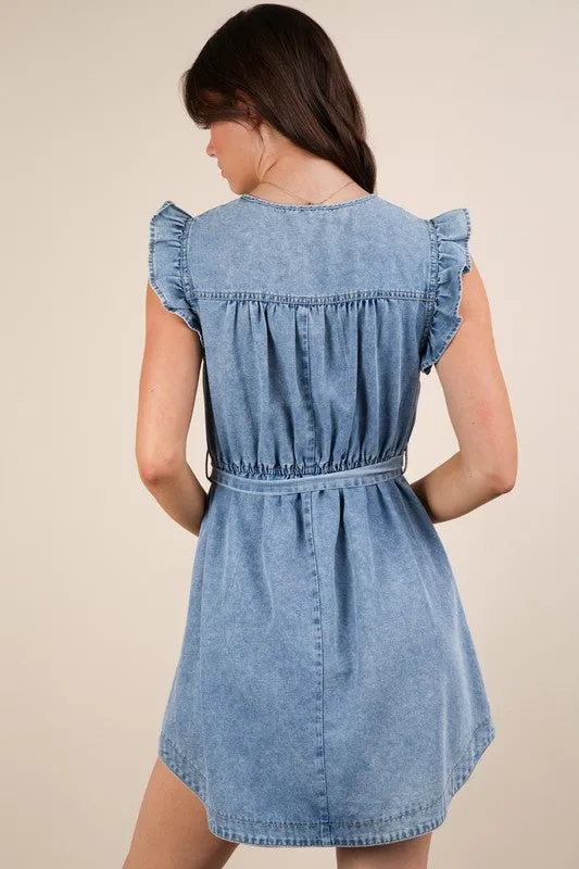 Chambray Ruffle Dress
