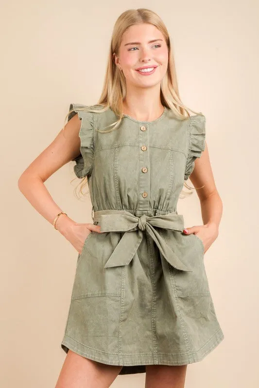 Chambray Ruffle Dress