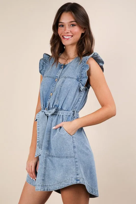 Chambray Ruffle Dress