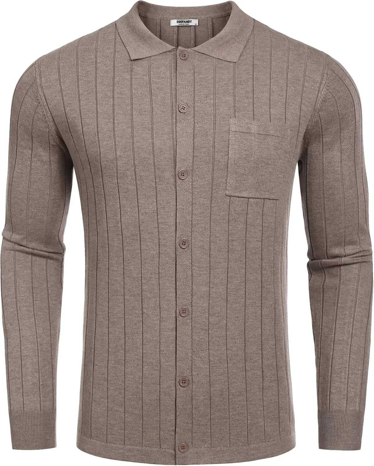 COOFANDY Men's Casual Knit Polo Shirts Long Sleeve Button Down Sweater Polo Ribbed Cardigan Sweater with Pocket