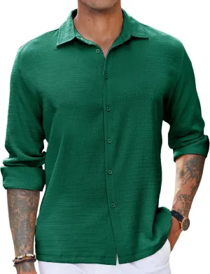 COOFANDY Men's Casual Long Sleeve Button Down Shirt Textured Wrinkle-Free Untucked Shirts