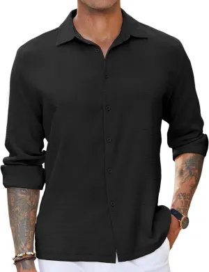COOFANDY Men's Casual Long Sleeve Button Down Shirt Textured Wrinkle-Free Untucked Shirts