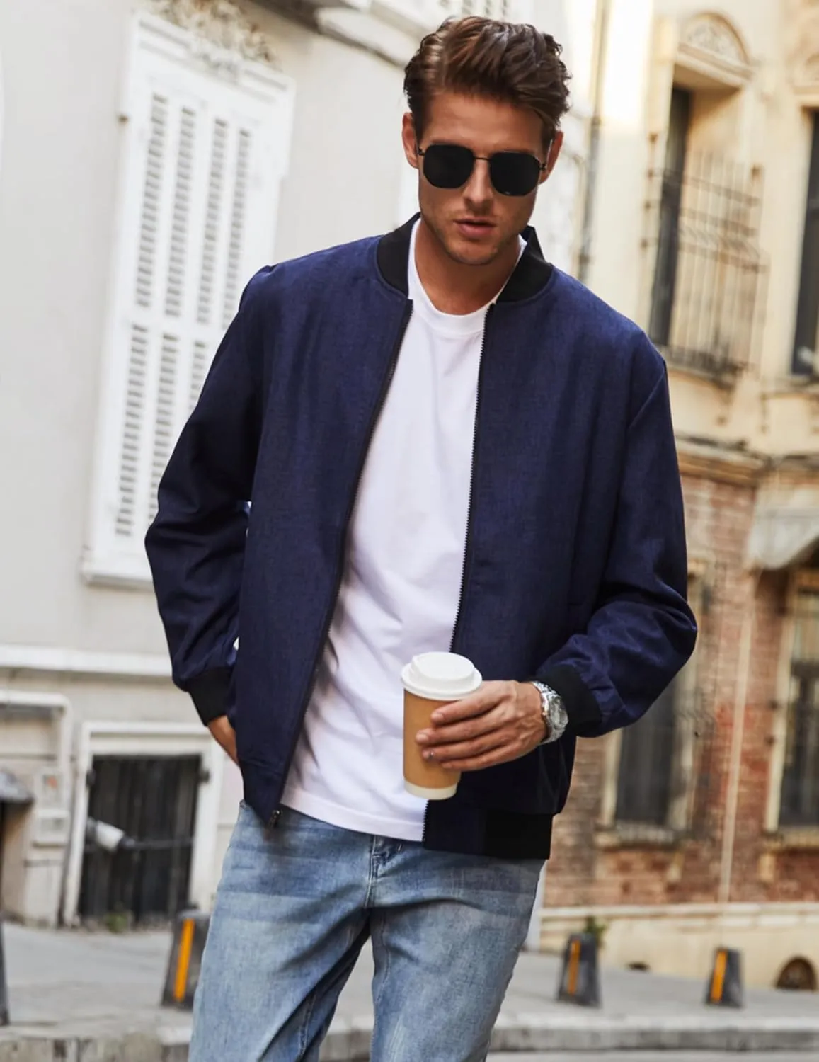 COOFANDY Men's Casual Varsity Jacket Vintage Lightweight Bomber Jackets Zip Up Fashion Coat