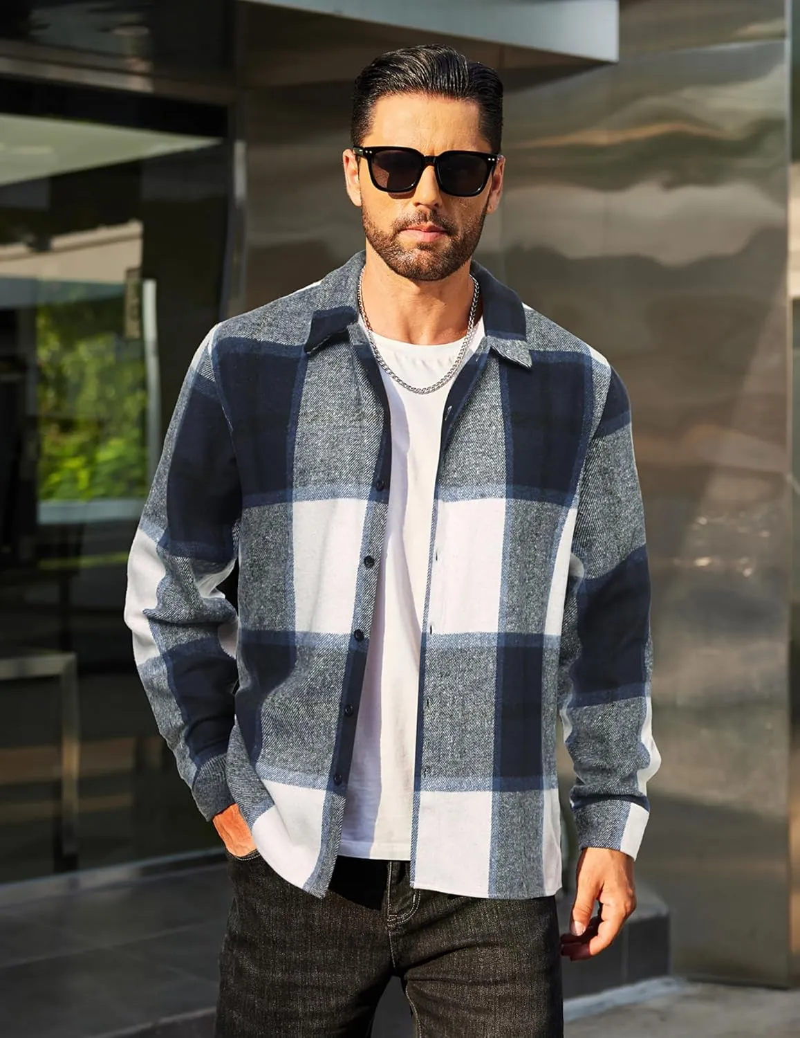 COOFANDY Men's Flannel Shirts Casual Button Down Plaid Shirt Jacket Long Sleeve Fleece Shacket