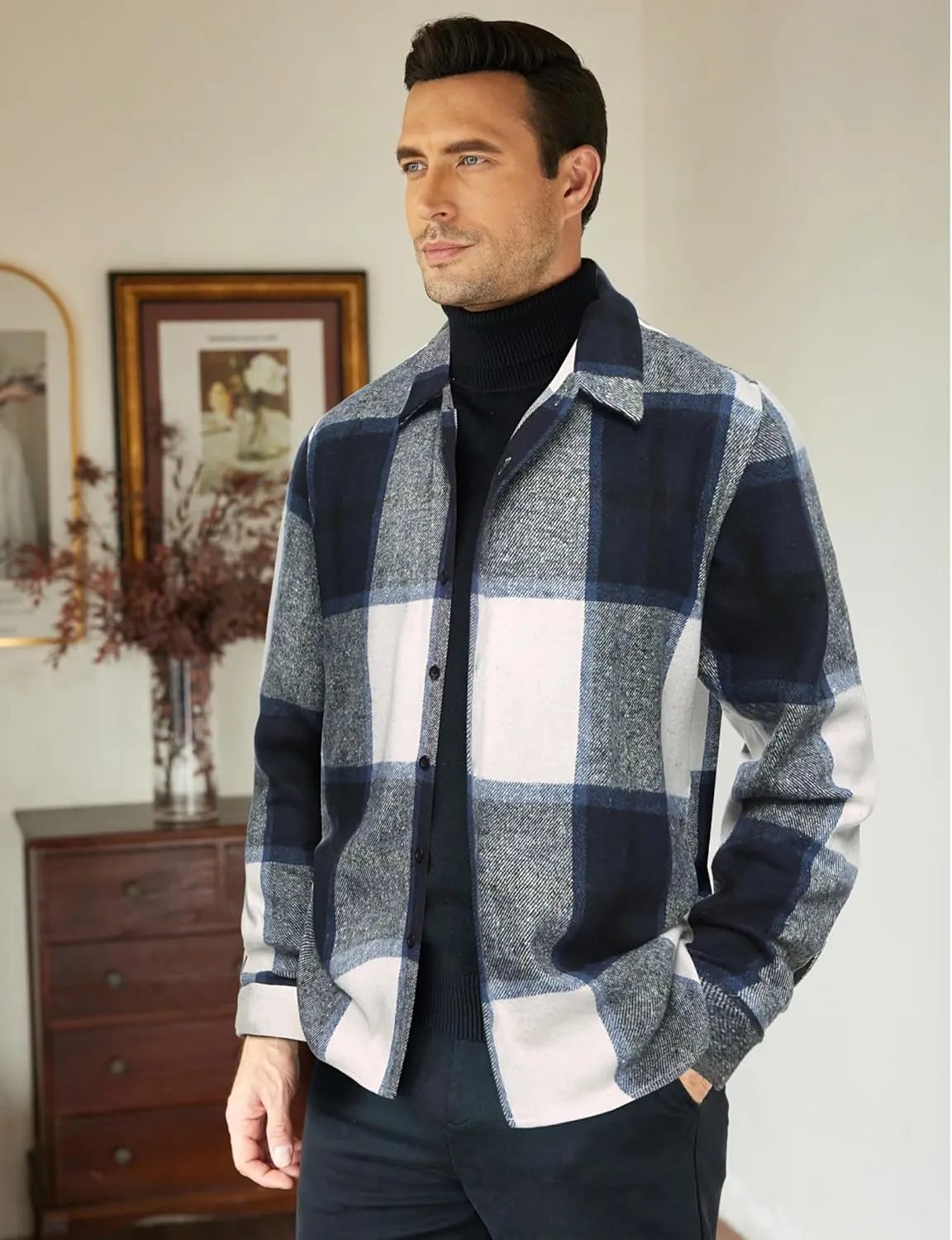 COOFANDY Men's Flannel Shirts Casual Button Down Plaid Shirt Jacket Long Sleeve Fleece Shacket
