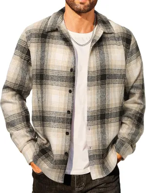 COOFANDY Men's Flannel Shirts Casual Button Down Plaid Shirt Jacket Long Sleeve Fleece Shacket
