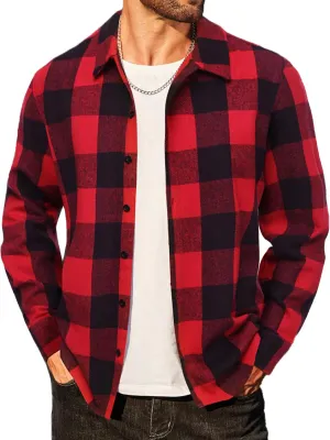 COOFANDY Men's Flannel Shirts Casual Button Down Plaid Shirt Jacket Long Sleeve Fleece Shacket