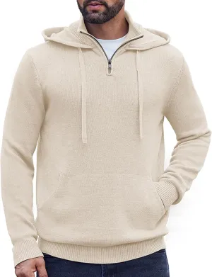 COOFANDY Mens Knitted Hoodie Sweater Long Sleeve Turtleneck Quarter Zip Pullover Sweaters with Pocket