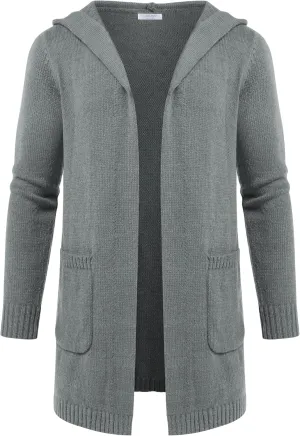 COOFANDY Mens Long Open Front Cardigan Sweater Lightweight Hooded Knitted Cardigan Sweaters with Pockets