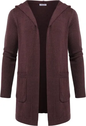 COOFANDY Mens Long Open Front Cardigan Sweater Lightweight Hooded Knitted Cardigan Sweaters with Pockets