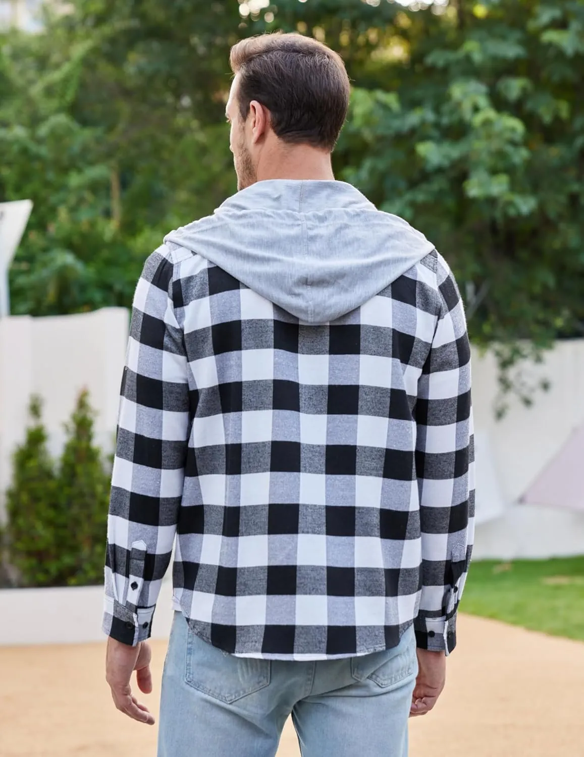 COOFANDY Men's Plaid Hoodie Flannel Shirt Jacket Long Sleeve Casual Fashion Button Shirts