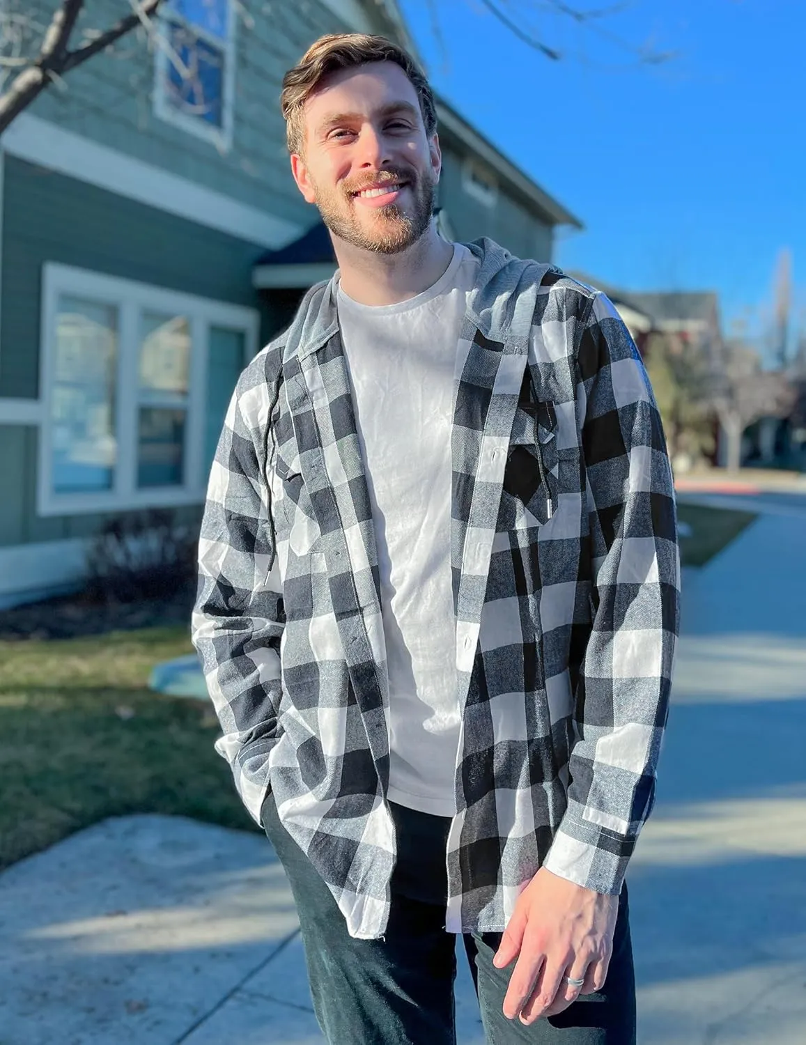 COOFANDY Men's Plaid Hoodie Flannel Shirt Jacket Long Sleeve Casual Fashion Button Shirts