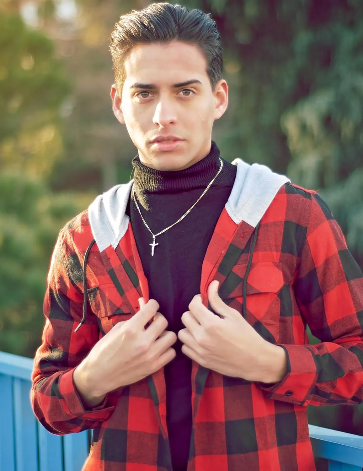 COOFANDY Men's Plaid Hoodie Flannel Shirt Jacket Long Sleeve Casual Fashion Button Shirts