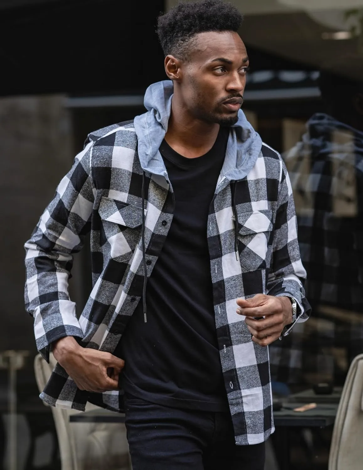 COOFANDY Men's Plaid Hoodie Flannel Shirt Jacket Long Sleeve Casual Fashion Button Shirts