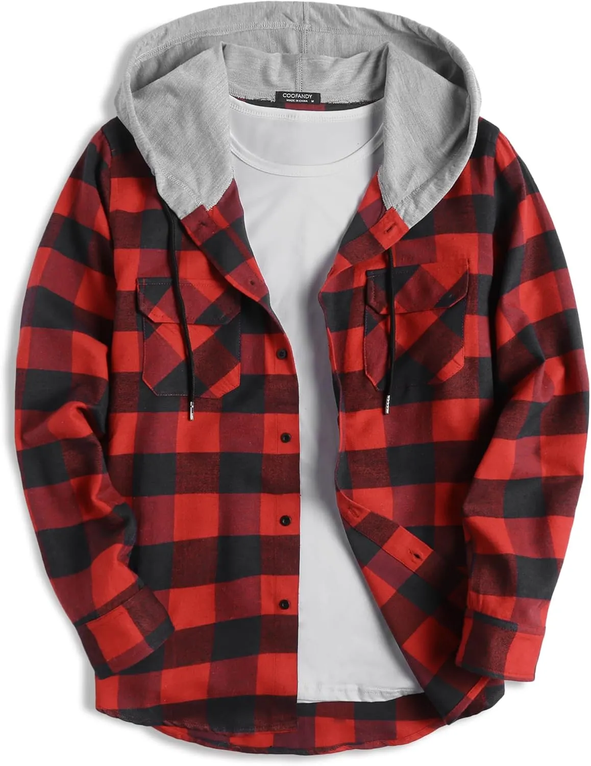 COOFANDY Men's Plaid Hoodie Flannel Shirt Jacket Long Sleeve Casual Fashion Button Shirts