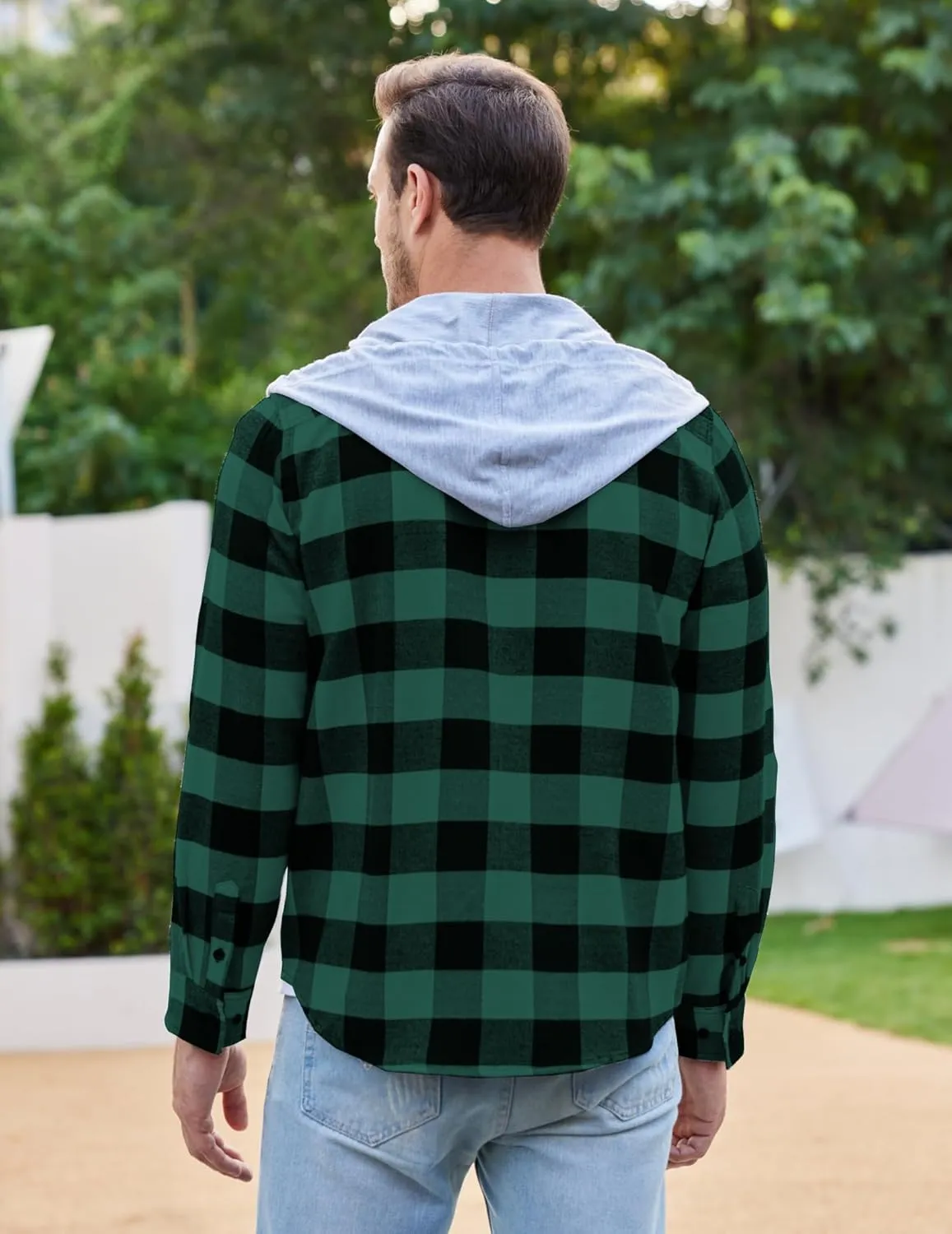 COOFANDY Men's Plaid Hoodie Flannel Shirt Jacket Long Sleeve Casual Fashion Button Shirts