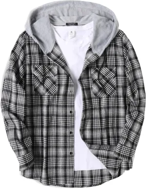 COOFANDY Men's Plaid Hoodie Flannel Shirt Jacket Long Sleeve Casual Fashion Button Shirts