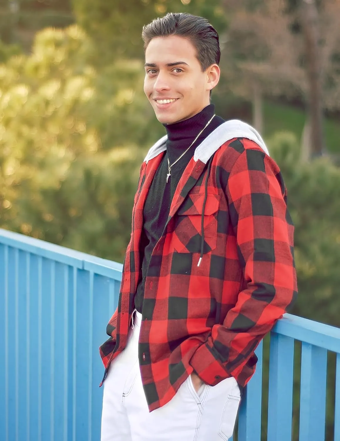 COOFANDY Men's Plaid Hoodie Flannel Shirt Jacket Long Sleeve Casual Fashion Button Shirts