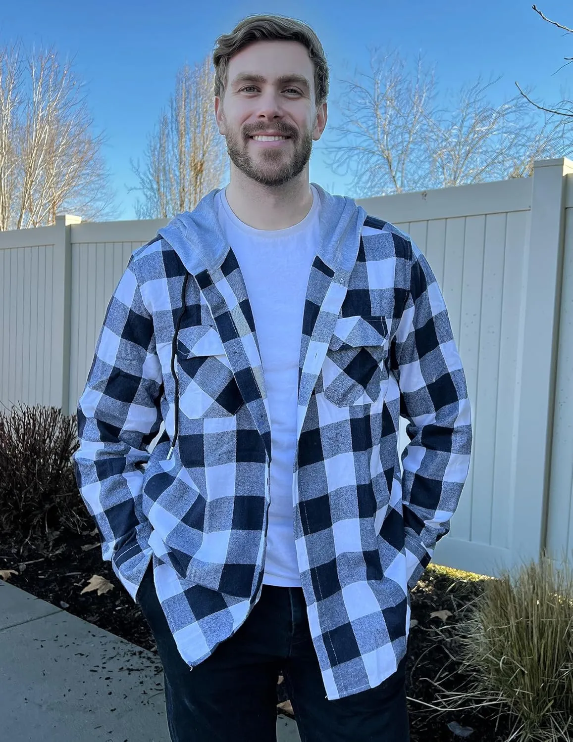 COOFANDY Men's Plaid Hoodie Flannel Shirt Jacket Long Sleeve Casual Fashion Button Shirts
