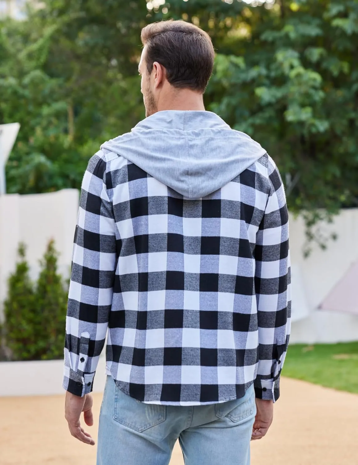 COOFANDY Men's Plaid Hoodie Flannel Shirt Jacket Long Sleeve Casual Fashion Button Shirts