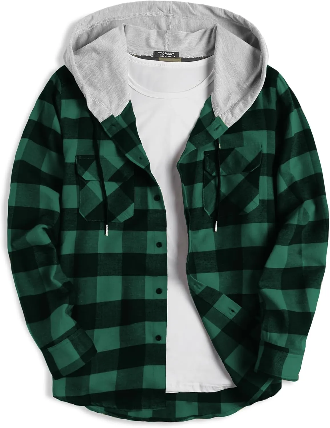 COOFANDY Men's Plaid Hoodie Flannel Shirt Jacket Long Sleeve Casual Fashion Button Shirts