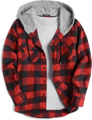 COOFANDY Men's Plaid Hoodie Flannel Shirt Jacket Long Sleeve Casual Fashion Button Shirts