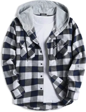 COOFANDY Men's Plaid Hoodie Flannel Shirt Jacket Long Sleeve Casual Fashion Button Shirts
