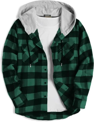 COOFANDY Men's Plaid Hoodie Flannel Shirt Jacket Long Sleeve Casual Fashion Button Shirts