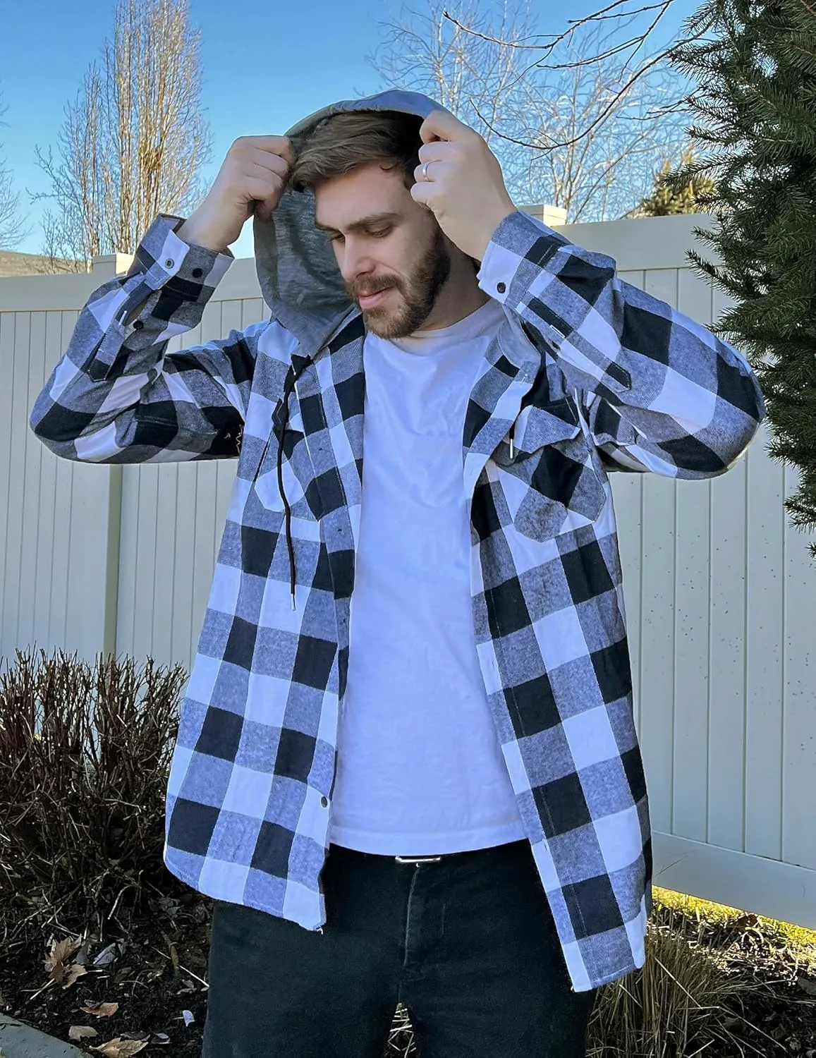 COOFANDY Men's Plaid Hoodie Flannel Shirt Jacket Long Sleeve Casual Fashion Button Shirts
