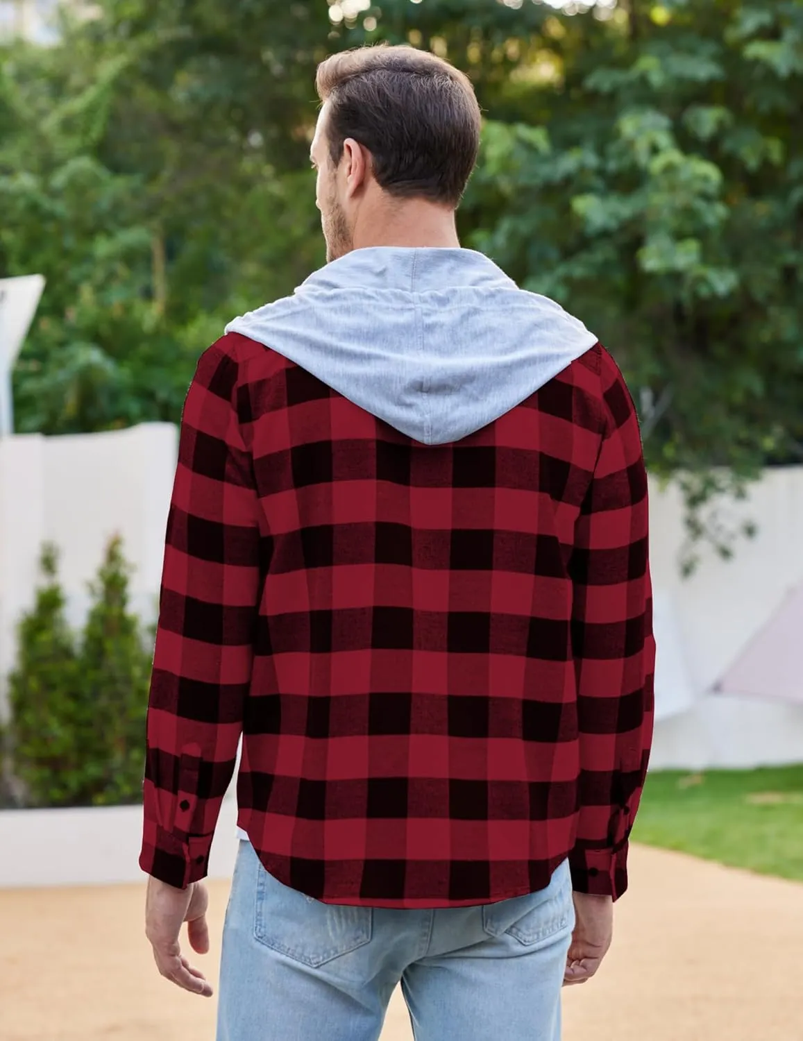 COOFANDY Men's Plaid Hoodie Flannel Shirt Jacket Long Sleeve Casual Fashion Button Shirts