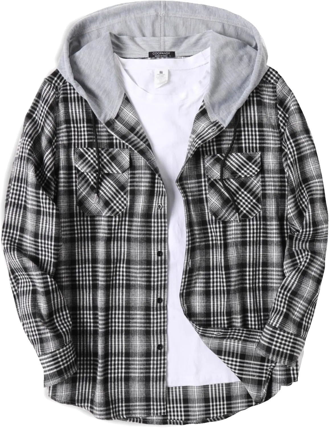 COOFANDY Men's Plaid Hoodie Flannel Shirt Jacket Long Sleeve Casual Fashion Button Shirts