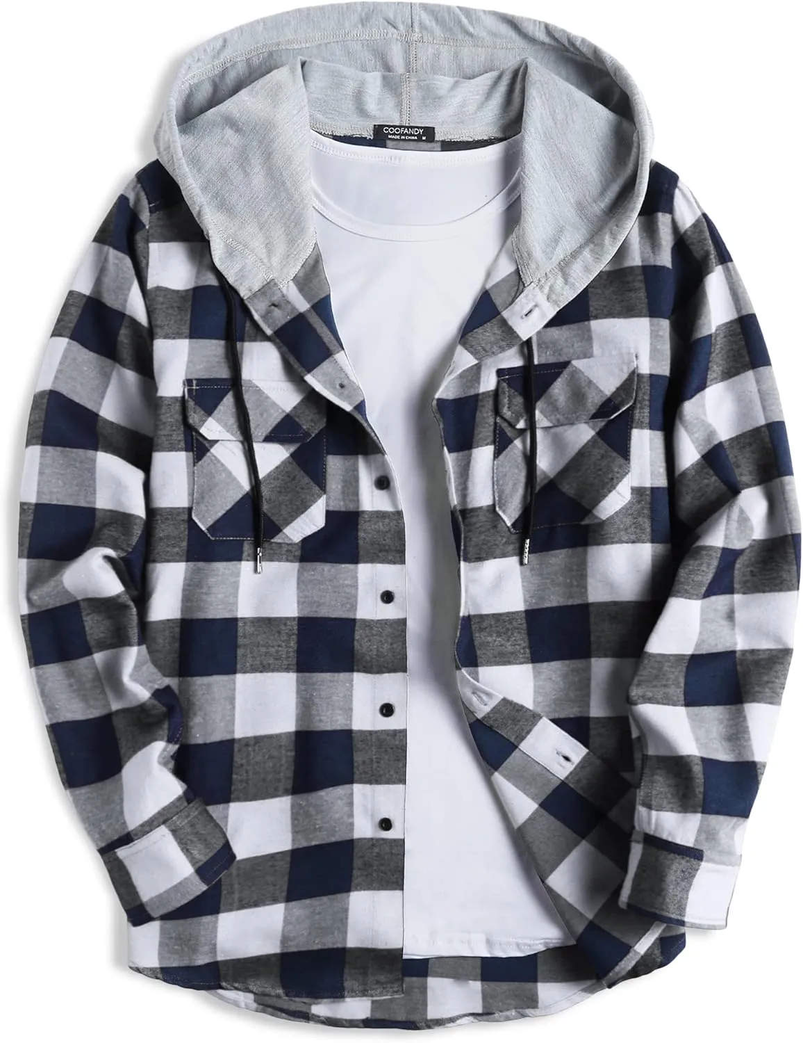 COOFANDY Men's Plaid Hoodie Flannel Shirt Jacket Long Sleeve Casual Fashion Button Shirts
