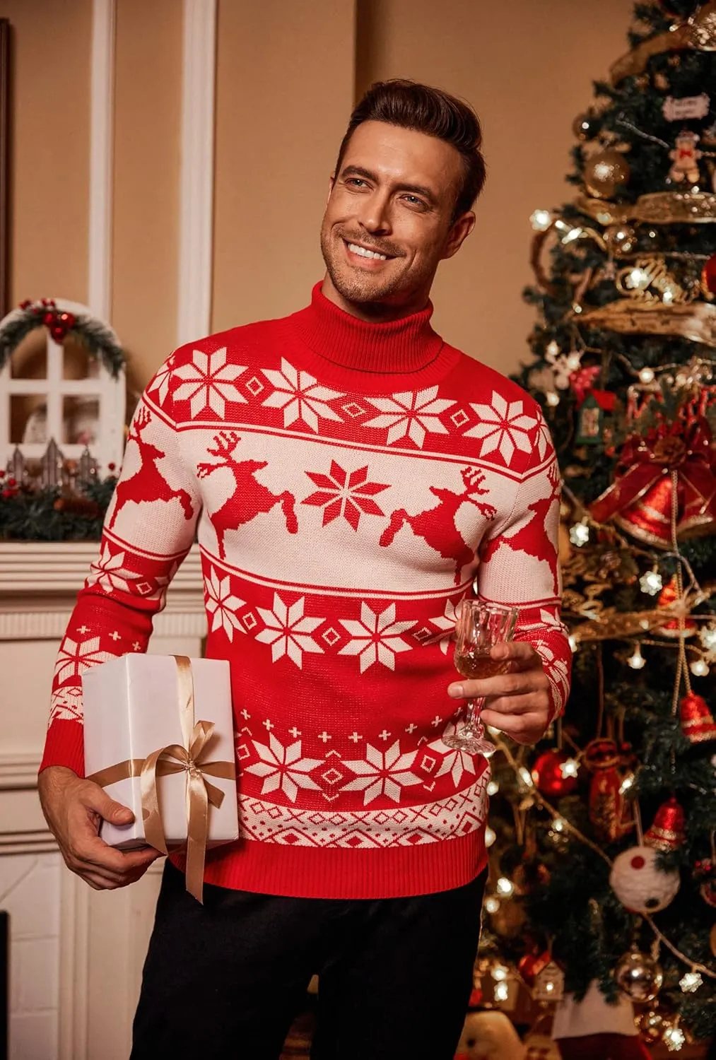 COOFANDY Men's Slim Fit Turtleneck Sweater Casual Knitted Twisted Pullover Solid Sweaters