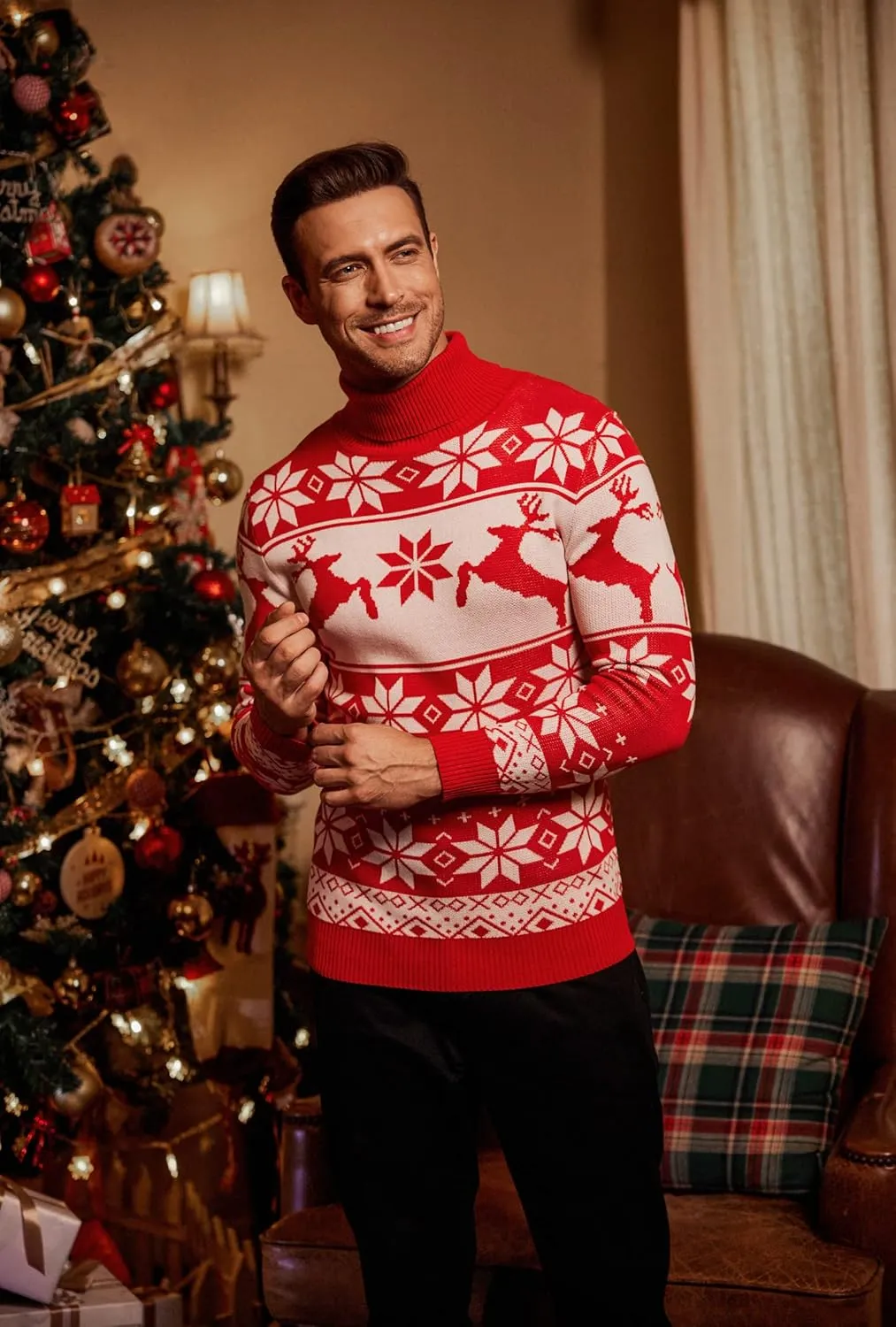 COOFANDY Men's Slim Fit Turtleneck Sweater Casual Knitted Twisted Pullover Solid Sweaters