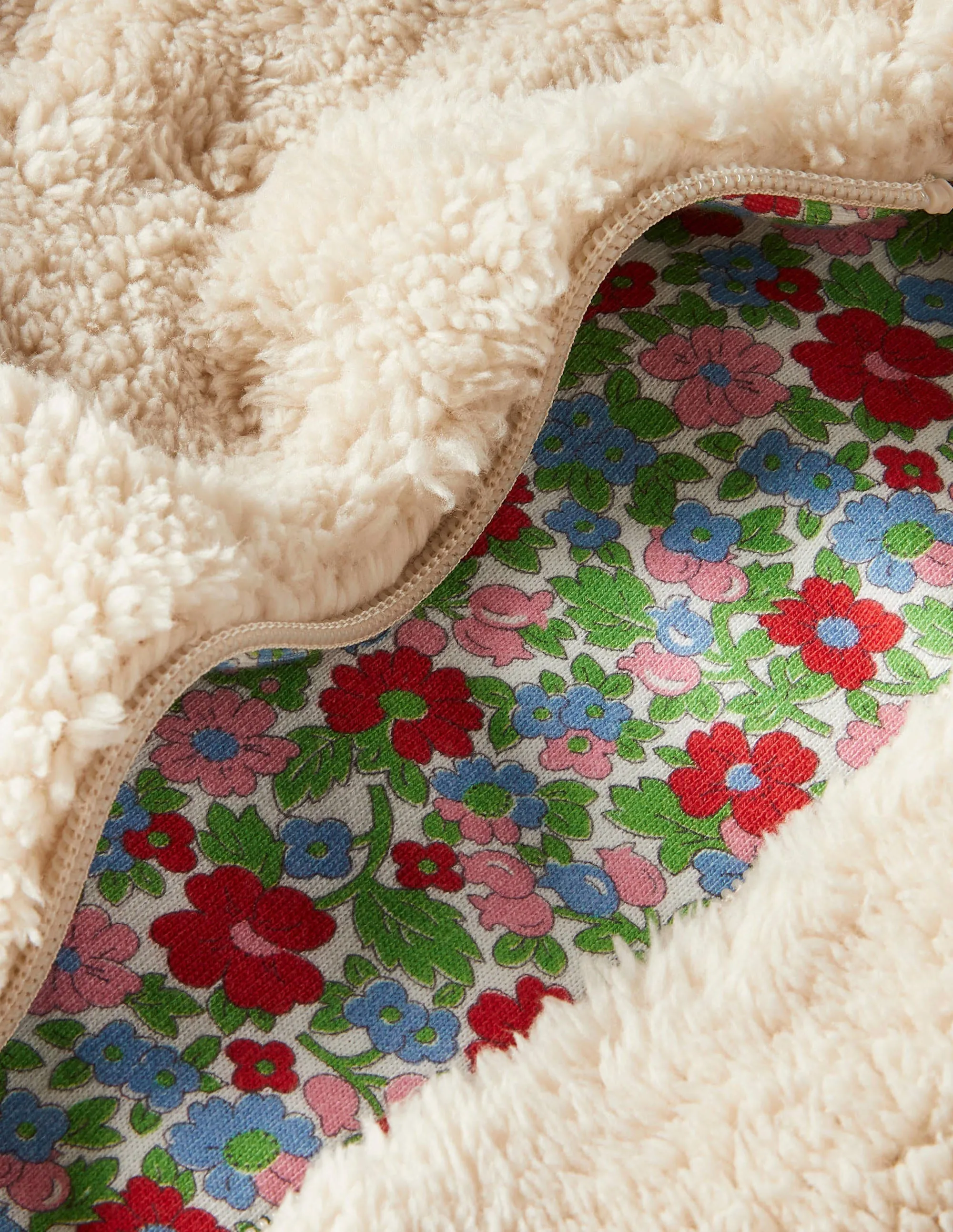 Cosy Borg Reversible Hoodie-Natural/ Vintage Floral