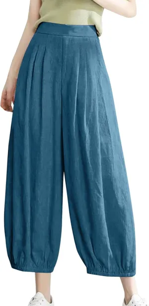 Cotton Linen Palazzo Pants for Women High Waist Loose Trousers Summer Boho Beach Slacks 2025 Solid Baggy Comfy Outfit