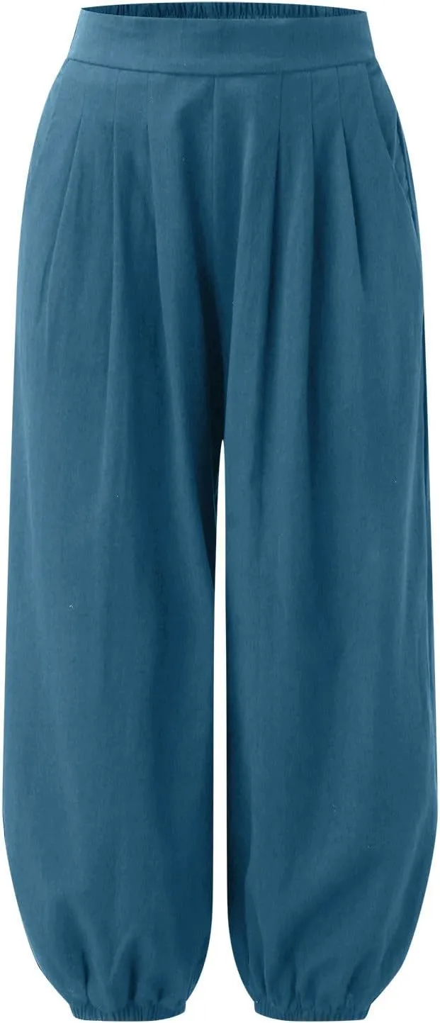 Cotton Linen Palazzo Pants for Women High Waist Loose Trousers Summer Boho Beach Slacks 2025 Solid Baggy Comfy Outfit