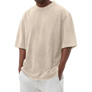 Cotton Shirt for Men Loose Fit Distressed Casual Half Sleeve T-Shirt Summer Retro Style Crewneck Pullover, Lighting Deals of Today My Order Shop The Look Baggy Style Tee(Beige,3X-Large)