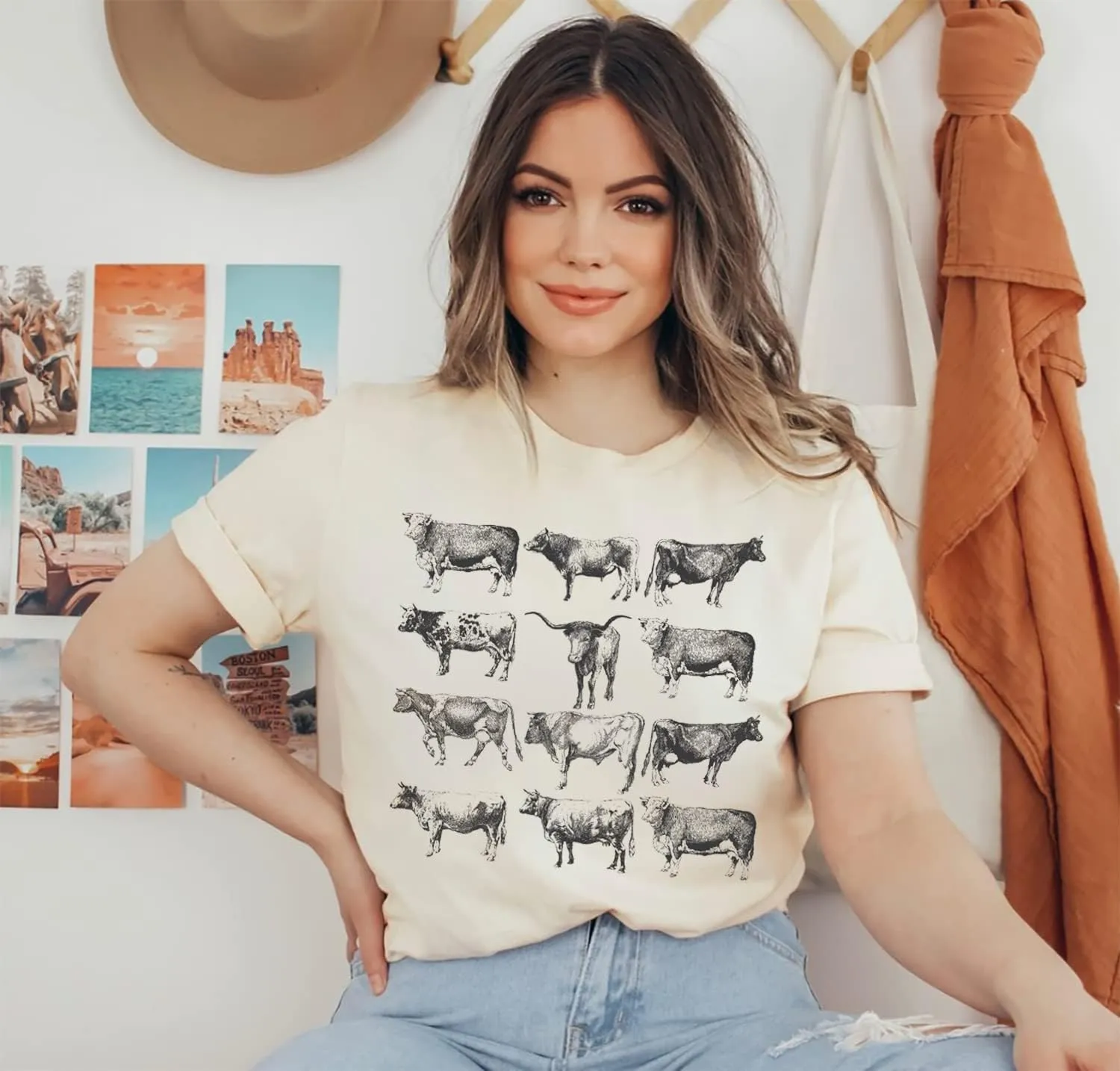 Cow Shirts for Women Western Country Cowgirl T-Shirt Retro Animal Bull Graphic Farm Life Tee Casual Short Sleeve Top