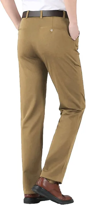 CRNTCEM Business Suit Pant for Men Slim Fit Front Flat Casual Dress Pants Straight Leg Black Office Work Chino Pants