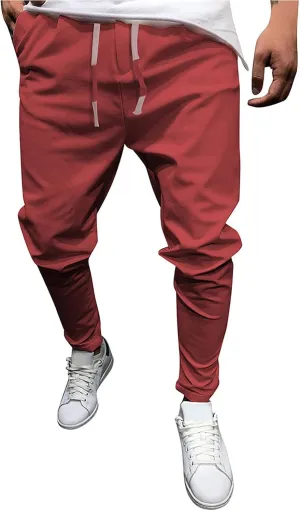 Ctreela Summer Lightweight Jogger Casual Pants for Men Big & Tall Drawstring Slim Fit Sweatpants Solid Workout Running Pants